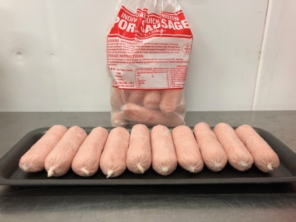 Frozen Pork Sausages 20 pack standard size.