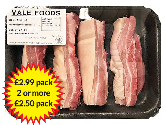 Pork Belly - 4 pack - Family Pack (Approximate weight 400g)